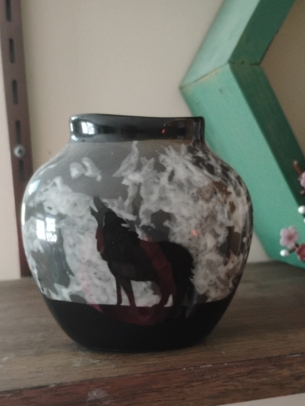 Vase, Ceramic With Wolf And Moose